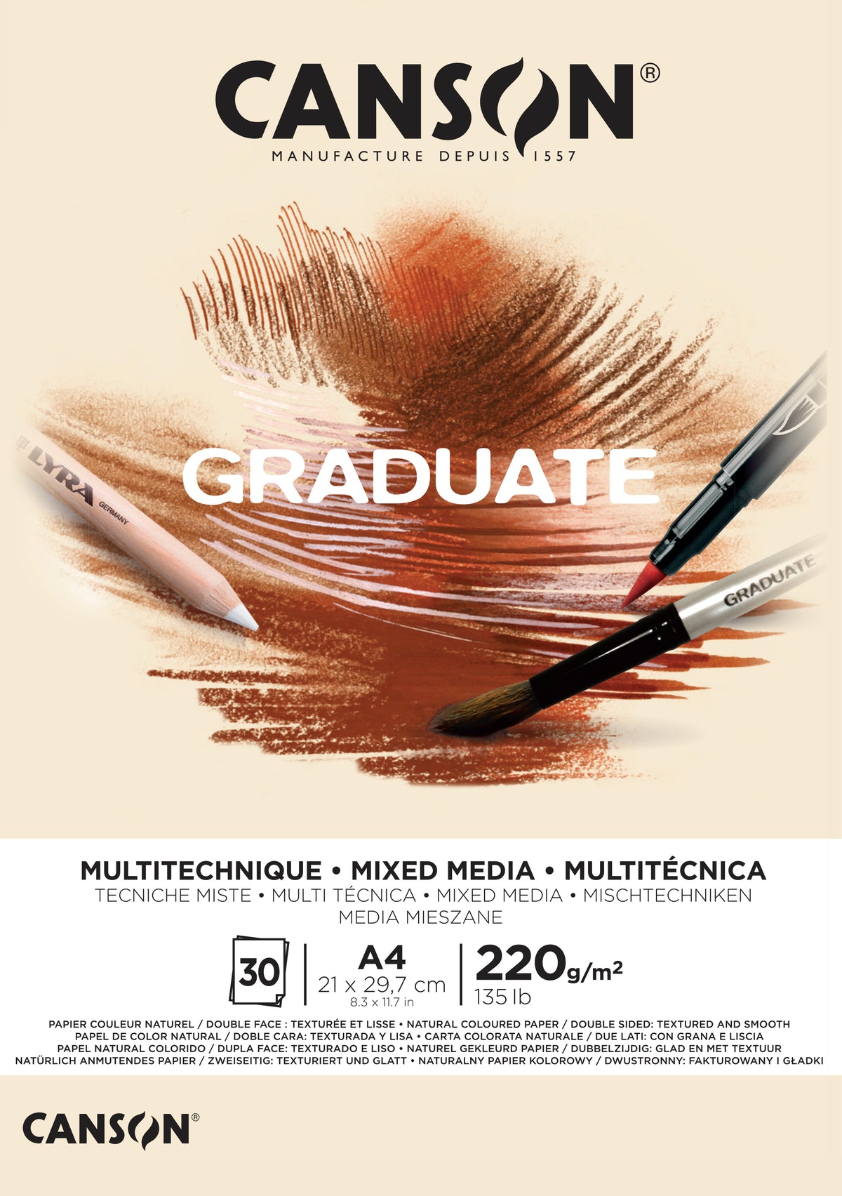 Canson Graduate Mix Media μπλοκ Natural 220 g 30 φύλλα A4 κολλητό