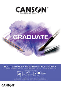 Canson Graduate Mix Media μπλοκ λευκό 200 g/m² - 20 φύλλα, A3, κολλητό