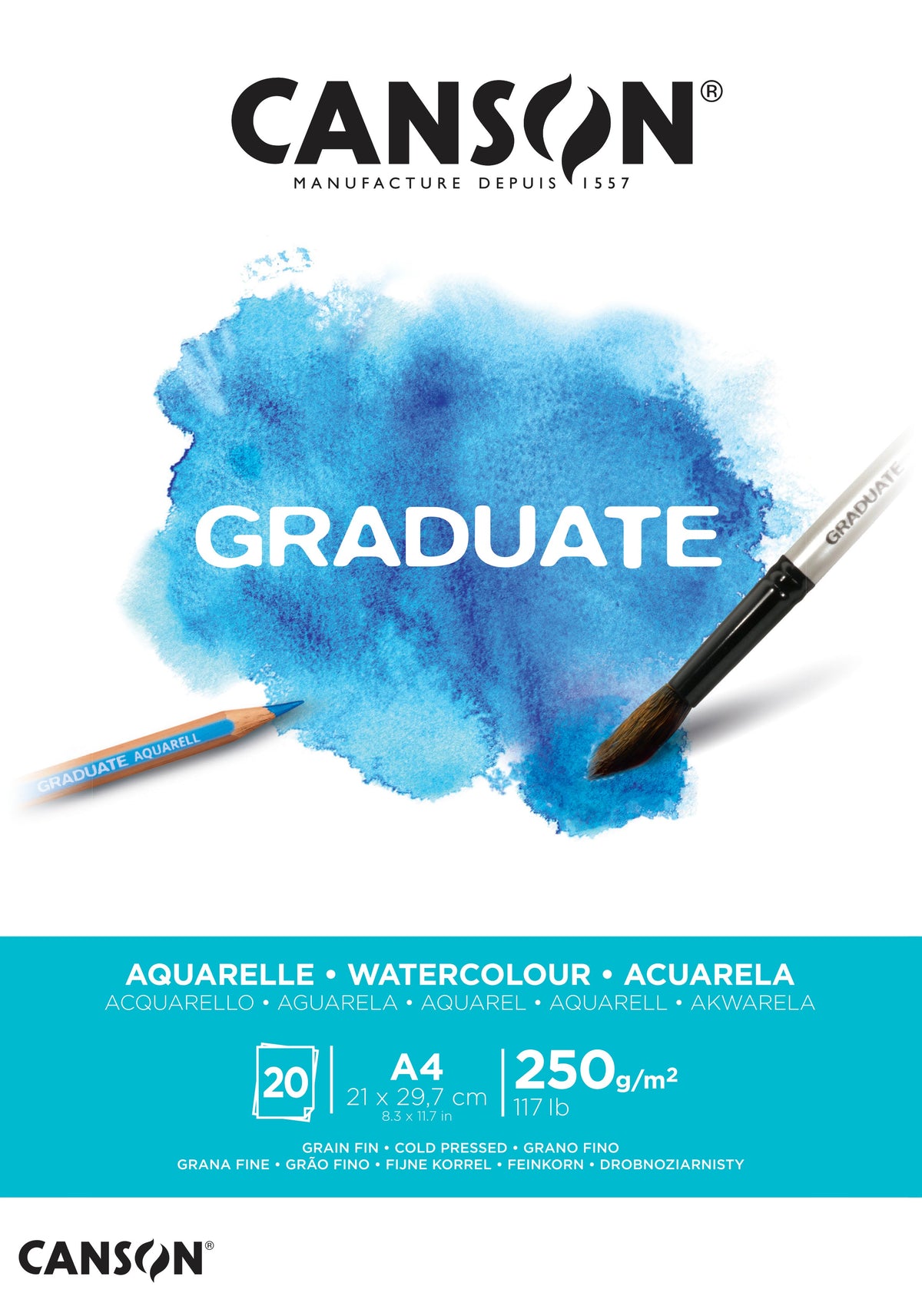 CANSON Graduate μπλοκ ακουαρέλας CP 250 g - 20 φύλλα, A4, κολλητό