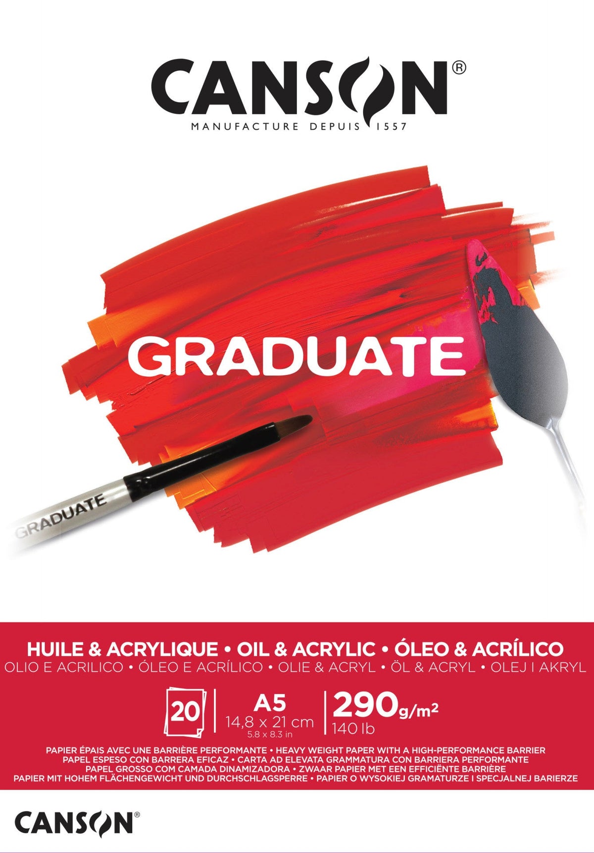 Canson Graduate μπλοκ για λάδι και ακρυλικό 290 g/m² 20 φύλλα A5 κολλητό