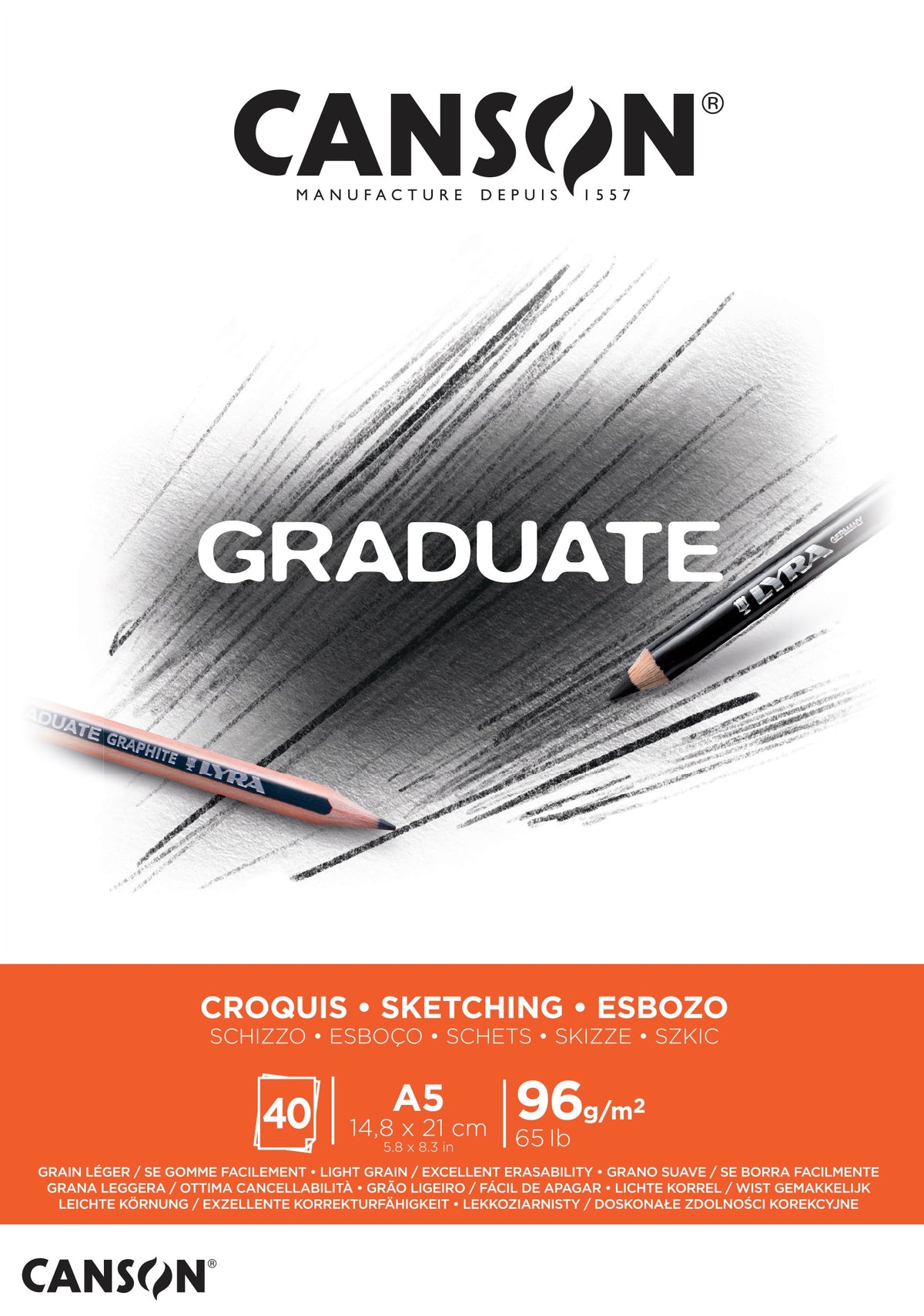 CANSON Graduate μπλοκ σχεδίου 96 g/m², 40 φύλλα, A5, κολλητό