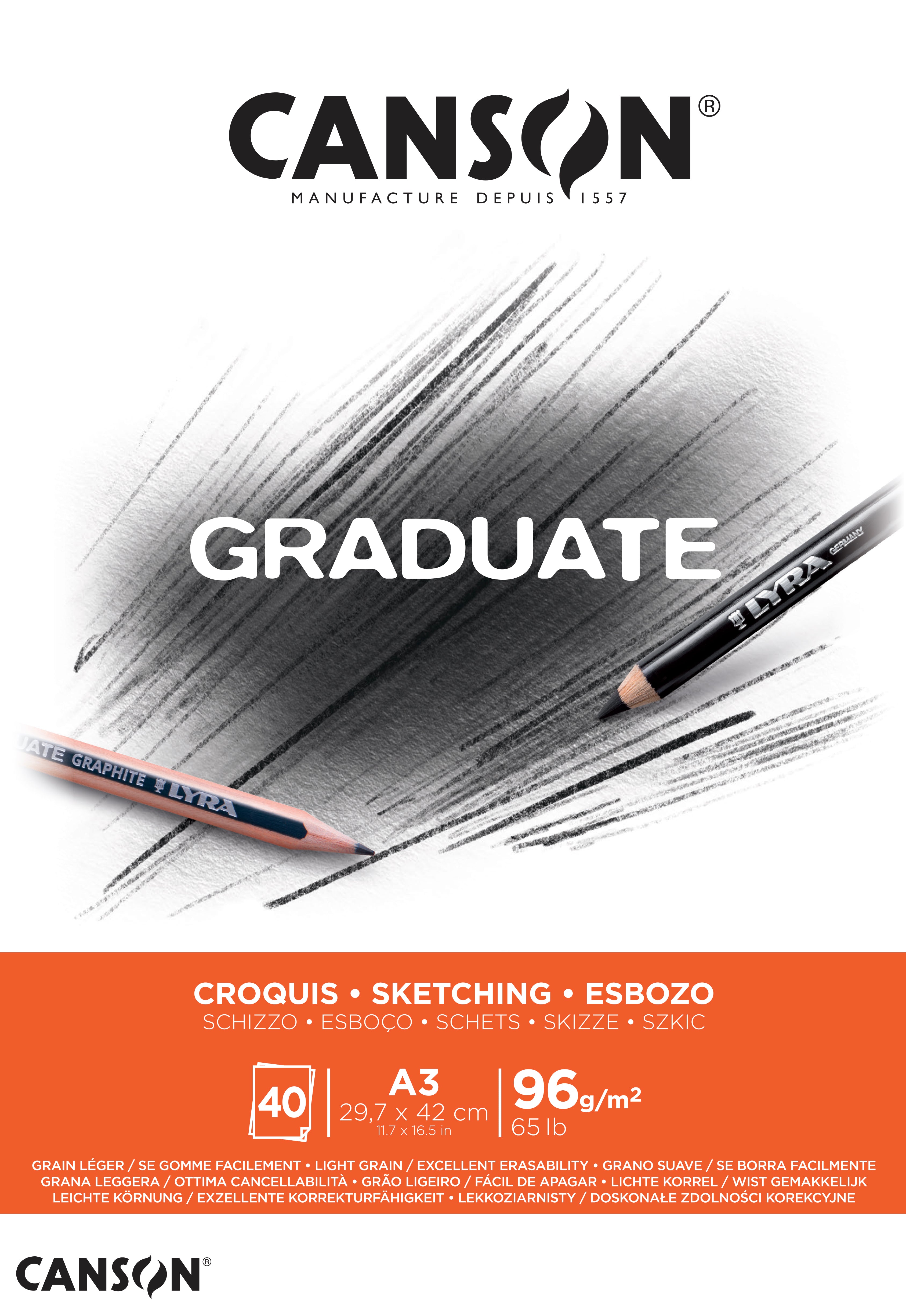 Μπλοκ σχεδίου Canson Graduate 96 g/m² 40 φύλλα A3 κολλητό