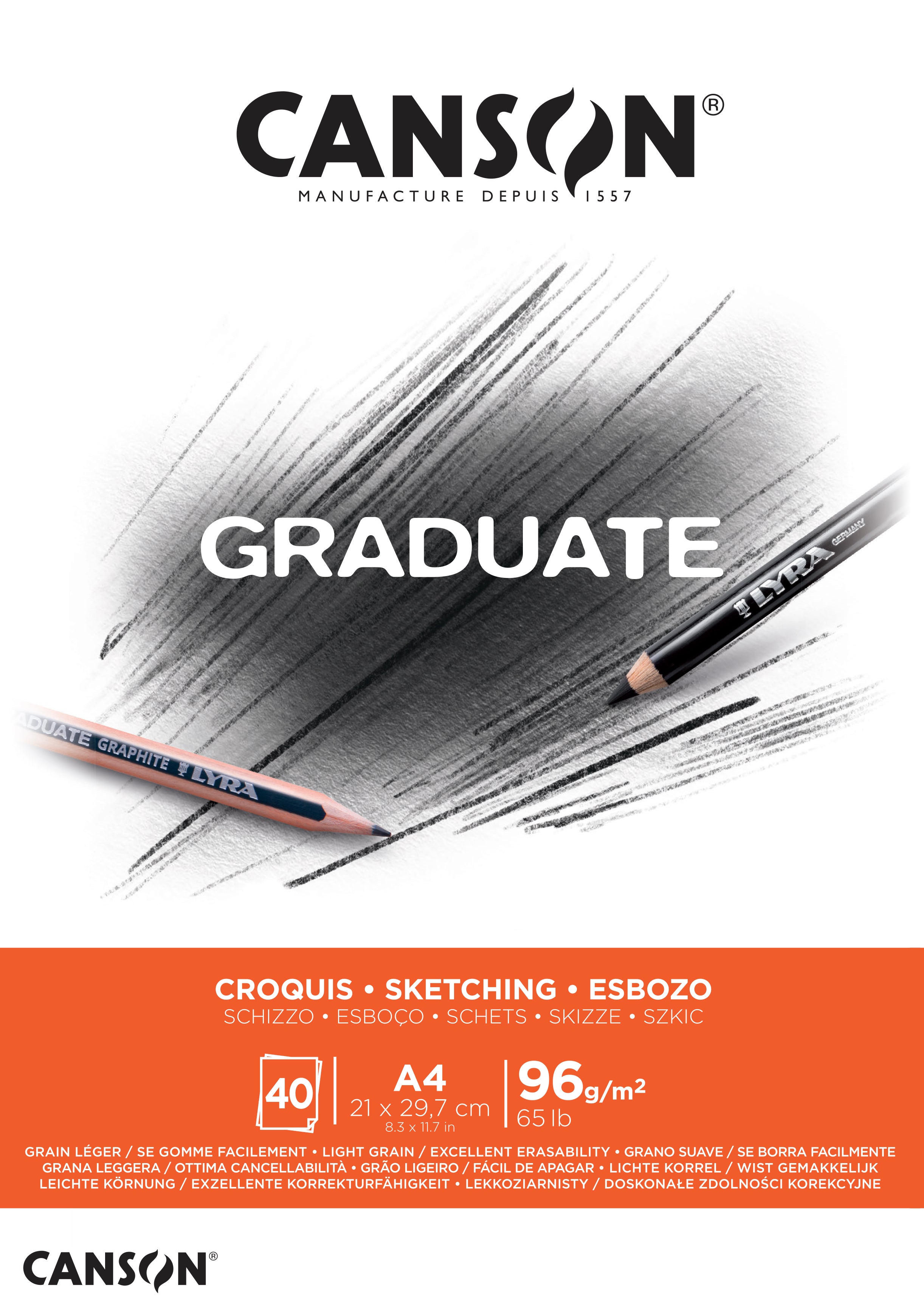 Μπλοκ σχεδίου CANSON Graduate 96 g/m² A4 κολλητό - 40 φύλλα