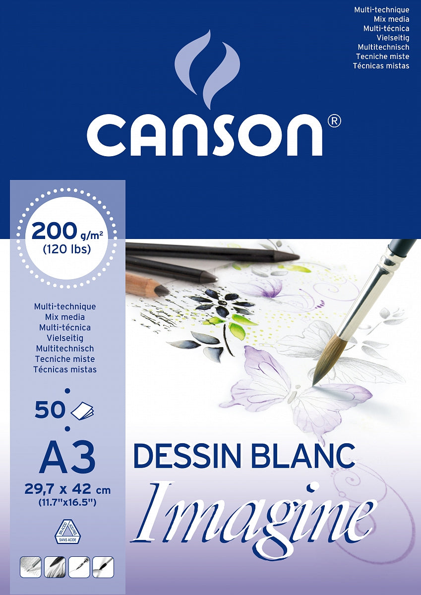 Canson Imagine μπλοκ σχεδίου mixed media κολλητό 200 g/m² A3 - 50 φύλλα