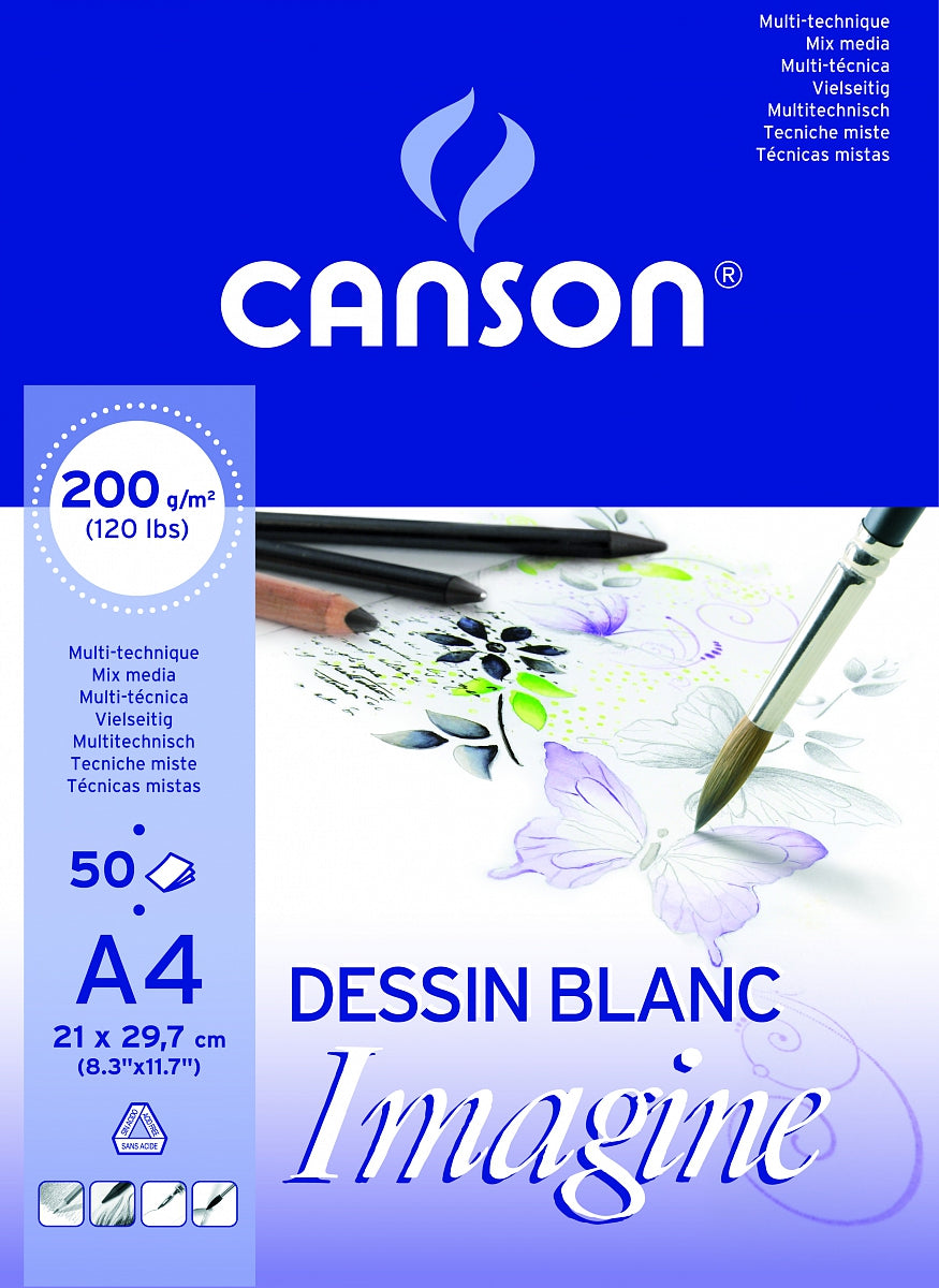 CANSON Imagine μπλοκ σχεδίου 200 g/m² 50 φύλλα A4 λεπτόκοκκο κολλητό