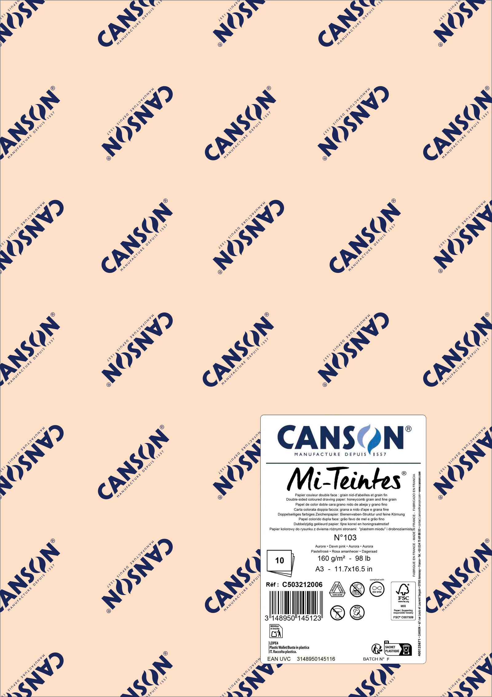 Χαρτί για παστέλ Canson Mi-Teintes A3 160 g - 10 φύλλα – Ροζ της Αυγής 103