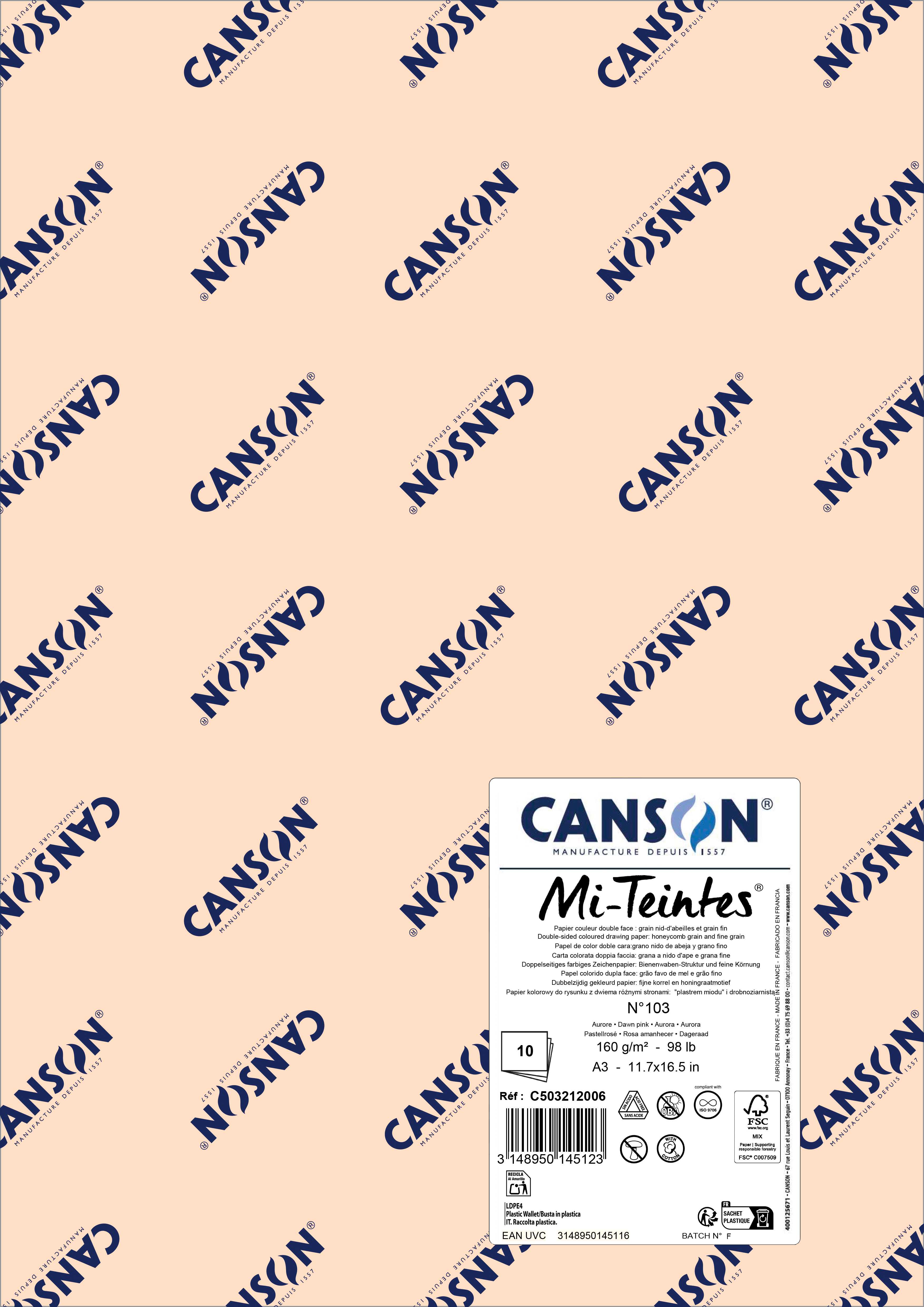 Χαρτί για παστέλ Canson Mi-Teintes A3 160 g - 10 φύλλα – Ροζ της Αυγής 103
