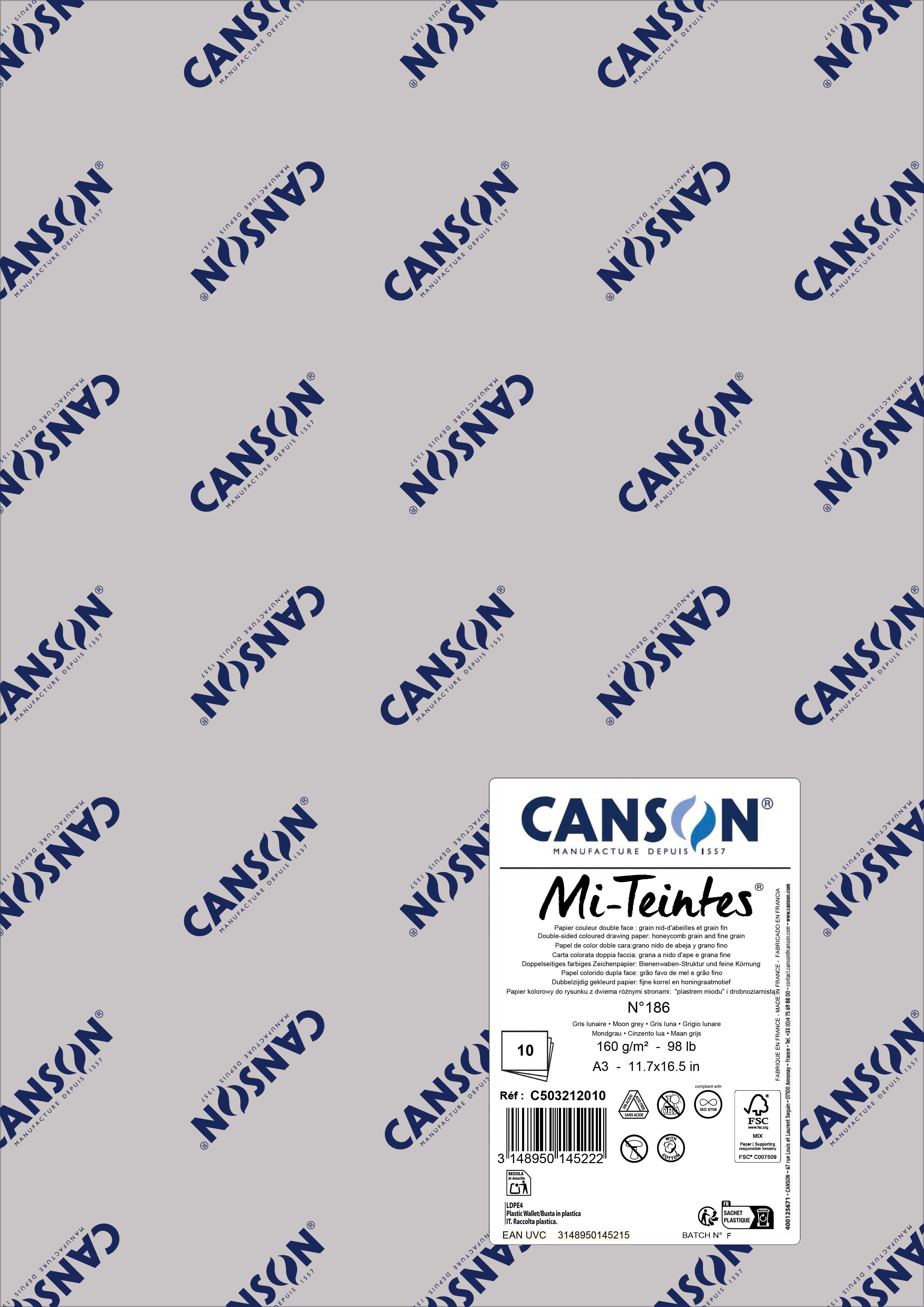 Χαρτί για παστέλ Canson Mi-Teintes A3 160 g - 10 φύλλα – Γκρι της Σελήνης 186