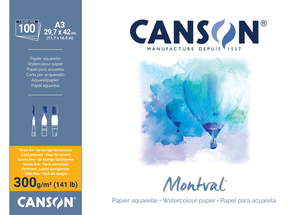 CANSON Montval μπλοκ ακουαρέλας CP 300 g/m² - 100 φύλλα A3, κολλητό