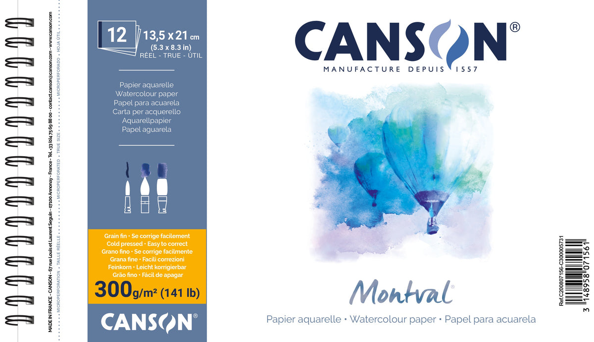 Canson Montval μπλοκ ακουαρέλας CP 300 g/m² 12 φύλλων 13,5 x 21 cm με σπιράλ