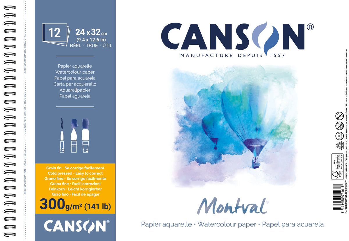 CANSON Montval μπλοκ ακουαρέλας CP 300 g/m² 12φ 24 x 32 cm με σπιράλ