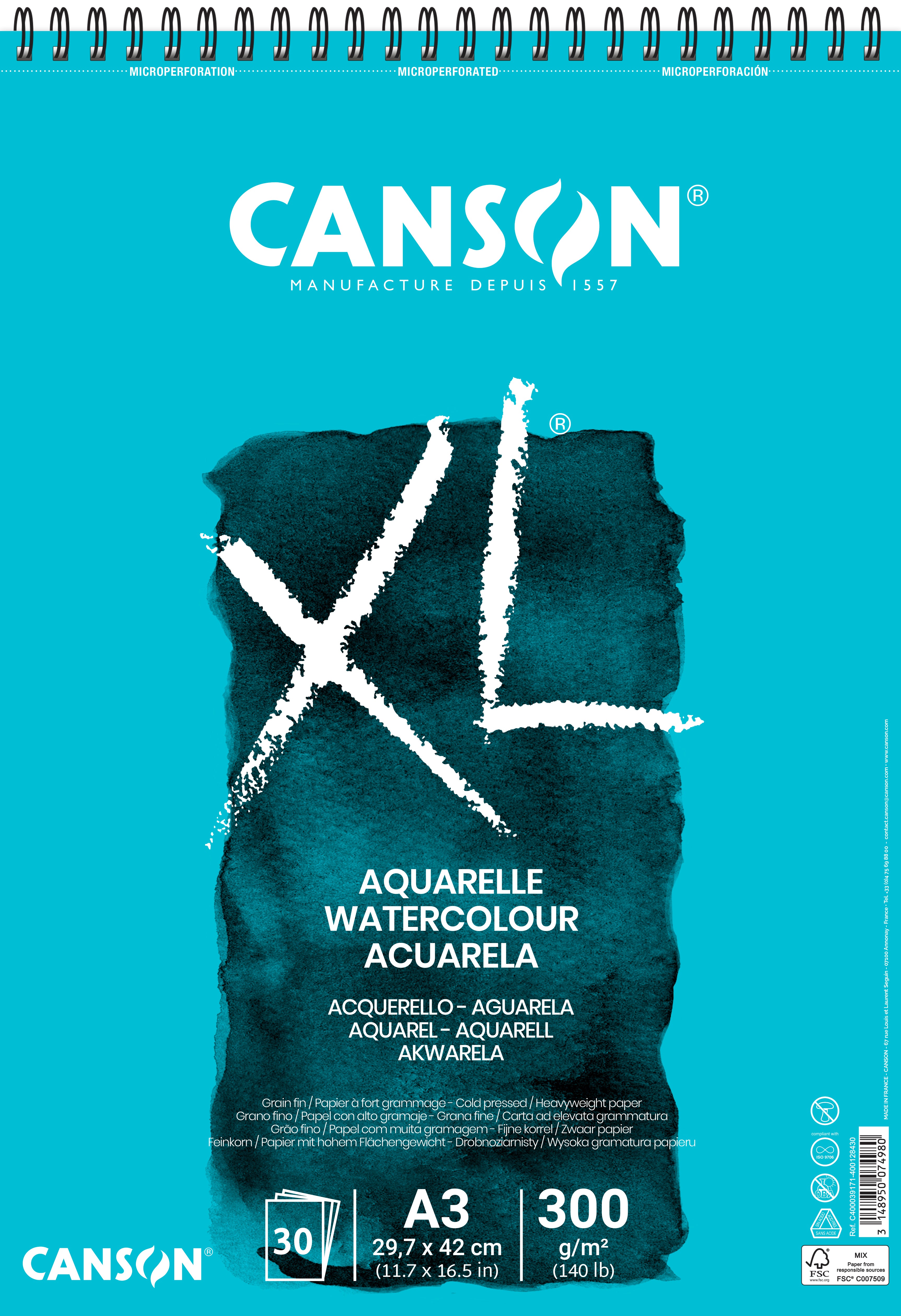 Μπλοκ ακουαρέλας CANSON XL Aquarelle 300 g/m² A3 - 30 φύλλα, σπιράλ