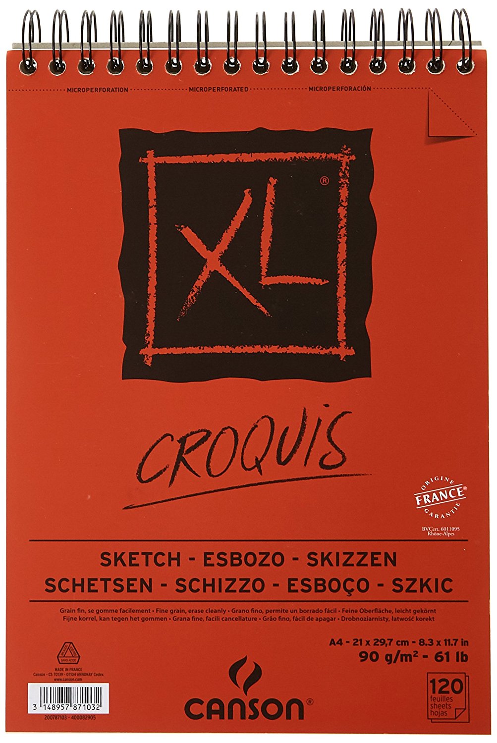 Μπλοκ σχεδίου CANSON XL Croquis 90 g/m² A4, 120 φύλλα, σπιράλ επάνω