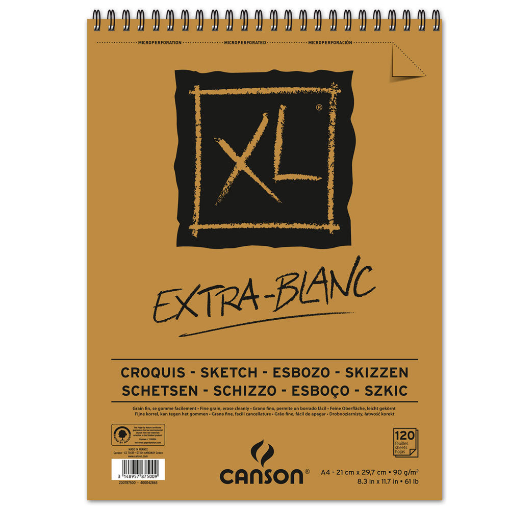 Μπλοκ σχεδίου CANSON XL Extra Blanc 90 g/m² 120 φύλλα A4 με σπιράλ στο πάνω μέρος