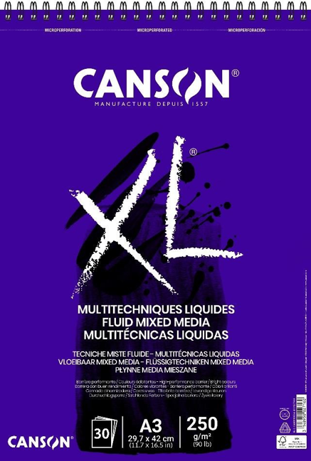 Μπλοκ Canson XL Fluid Mix Media 250 g/m², 30 φύλλα, A3, σπιράλ