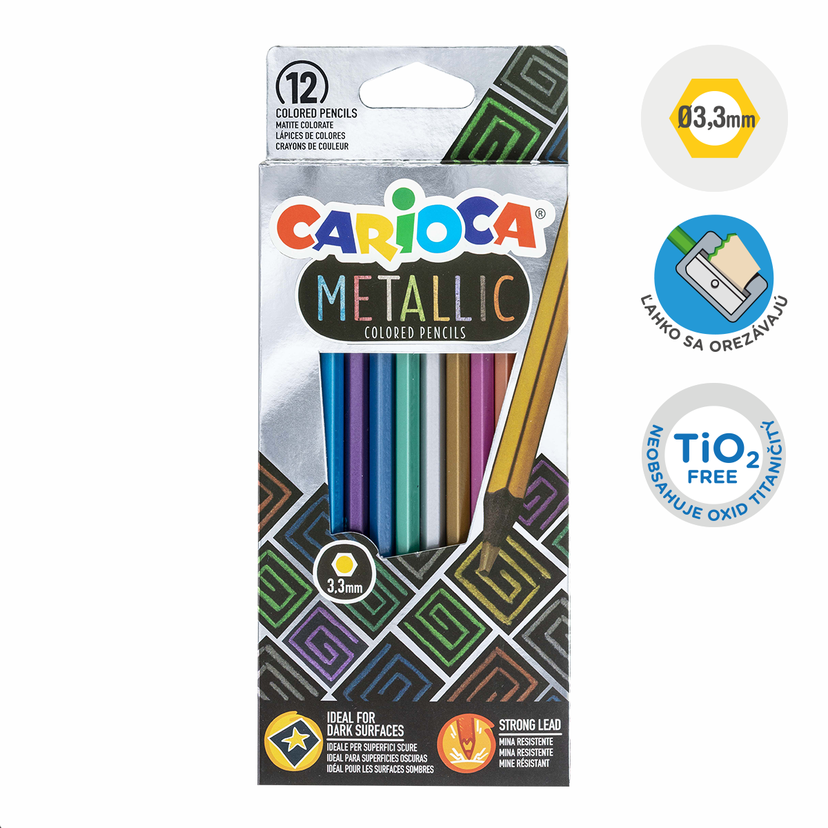 Carioca εξάγωνες ξυλομπογιές Metallic, 12 τμχ