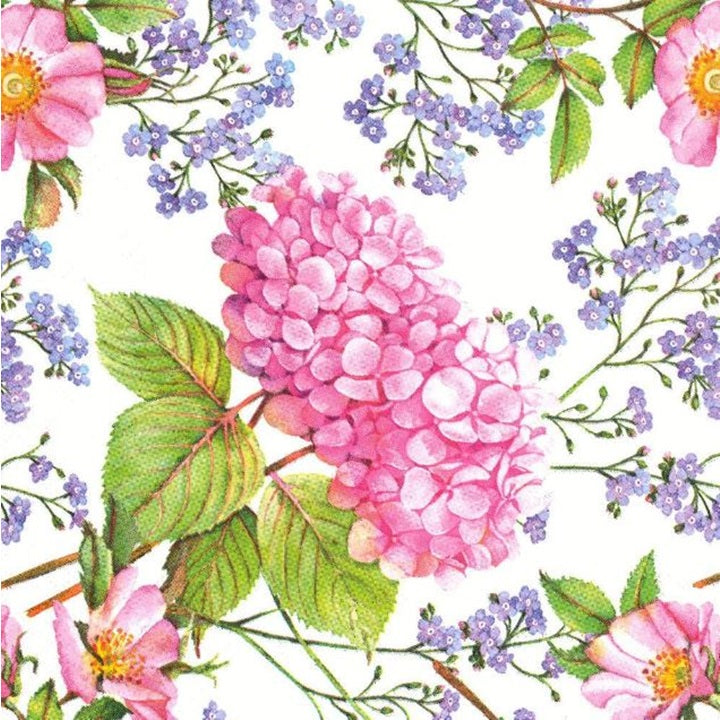 Χαροτοπετσετες για ντεκουπάζ Pink Hydrangea and Forget-Me-Not Flowers - 1 τεμ