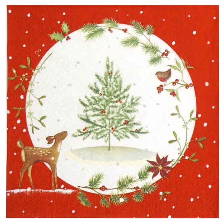 Χαρτοπετσέτες για ντεκουπάζ Fawn with Christmas Tree 1 τεμάχιο