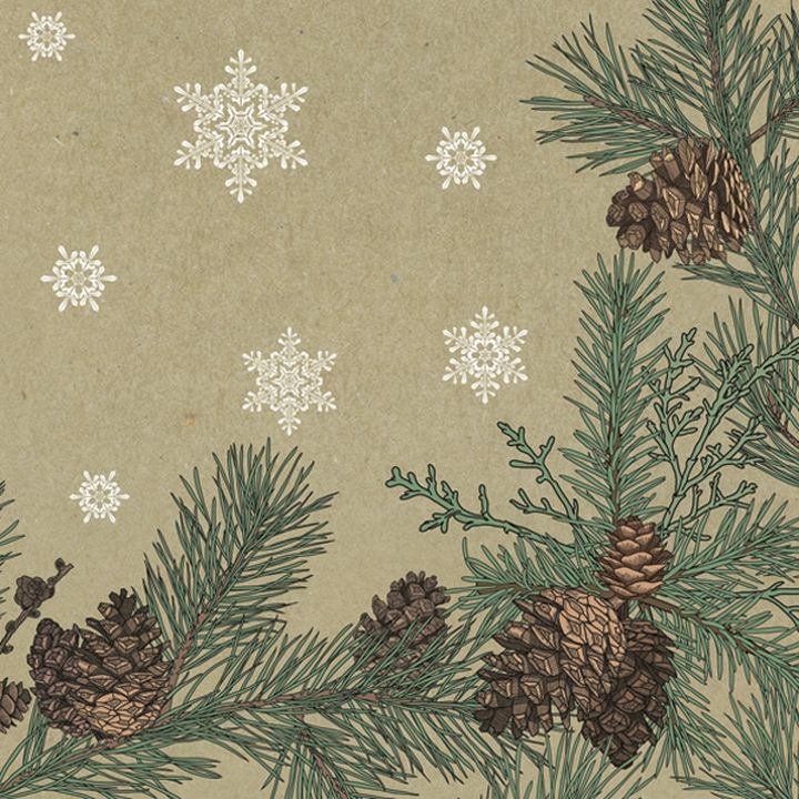 Χαρτοπετσέτες για ντεκουπάζ Graphic Pines and Twigs Frame on Kraft - 1 τεμάχιο