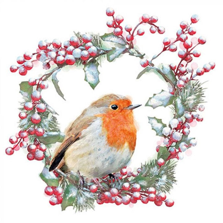 Χαρτοπετσέτες για ντεκουπάζ Robin in Wreath - 1 τεμάχιο