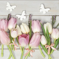 Χαρτοπετσέτες για ντεκουπάζ White & Pink Tulips on Wood - 1 τεμάχιο