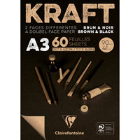 Clairefontaine μπλοκ kraft κολλητό – 90 g 60 φύλλα A3 Καφέ και Μαύρο