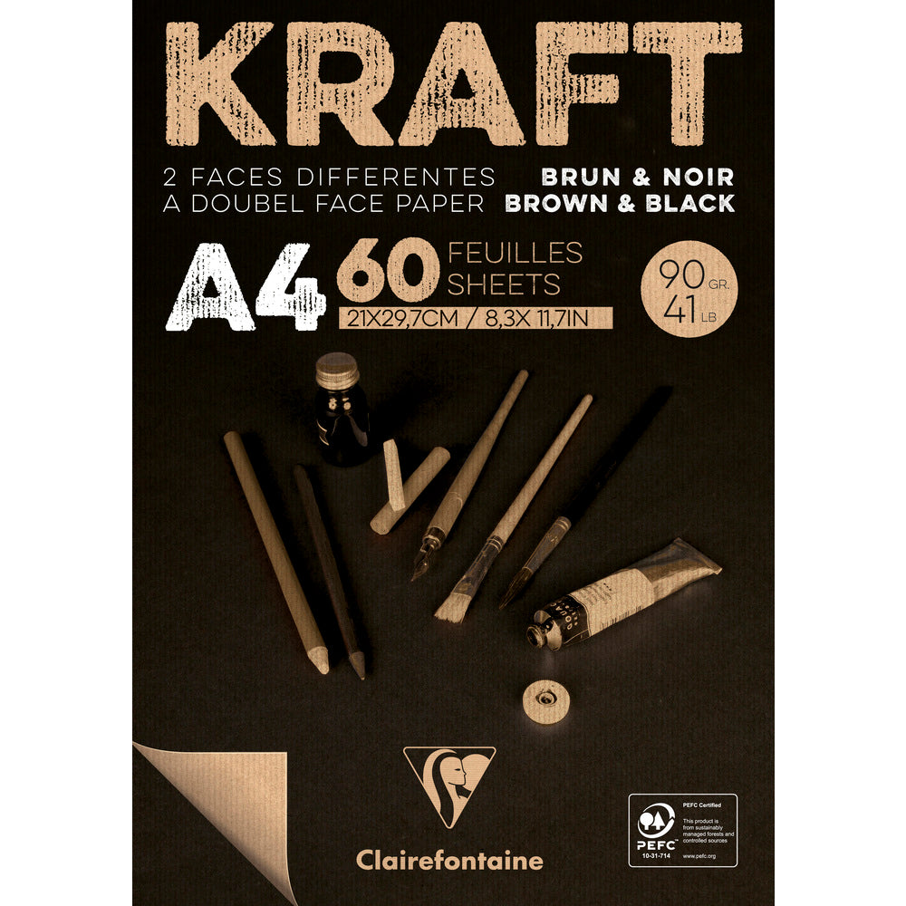 Clairefontaine μπλοκ kraft κολλητό – 90 g 60 φύλλα A4 Καφέ και Μαύρο