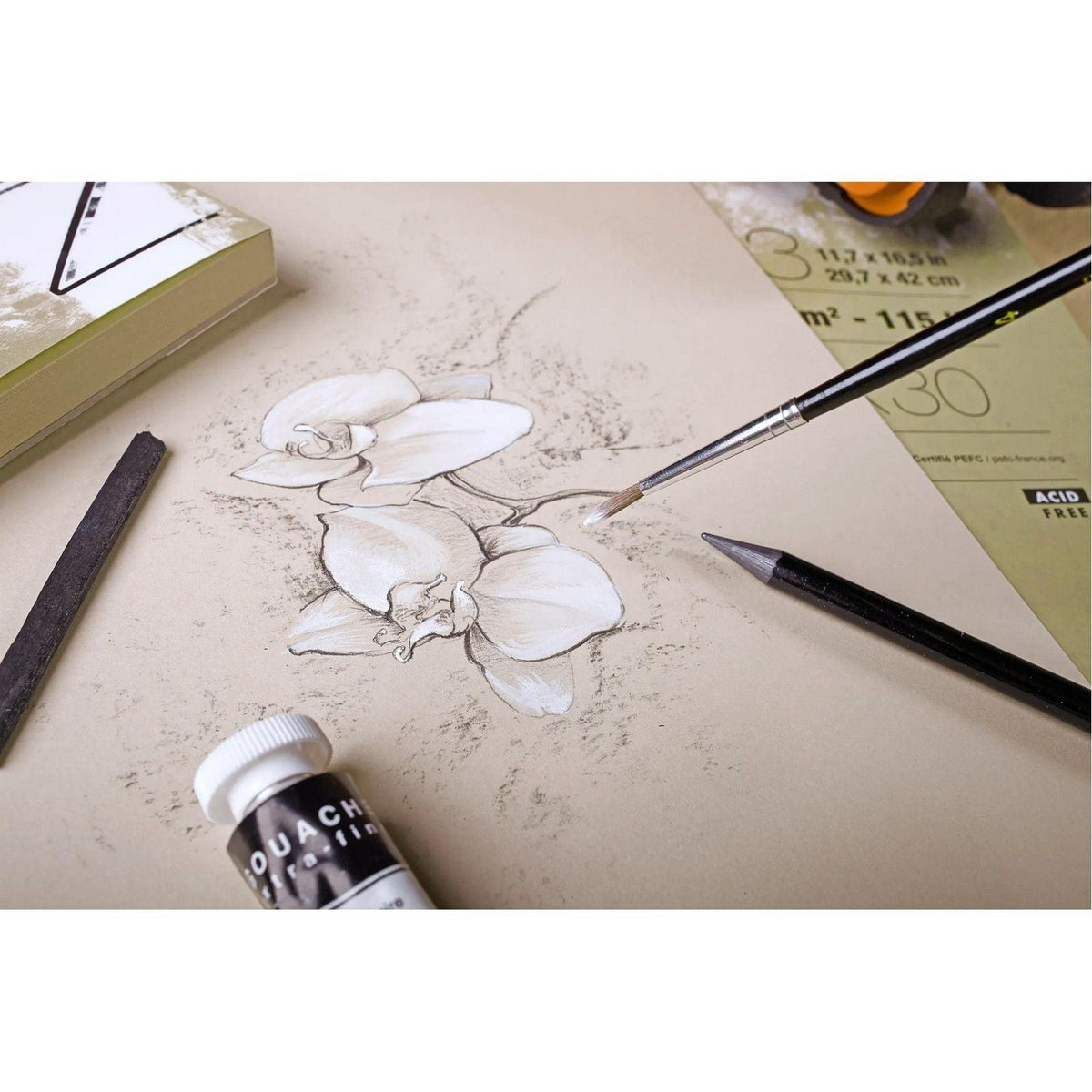 Clairefontaine Paint'On Mix Media μπλοκ 250 g 30 φύλλων κολλητό Natural