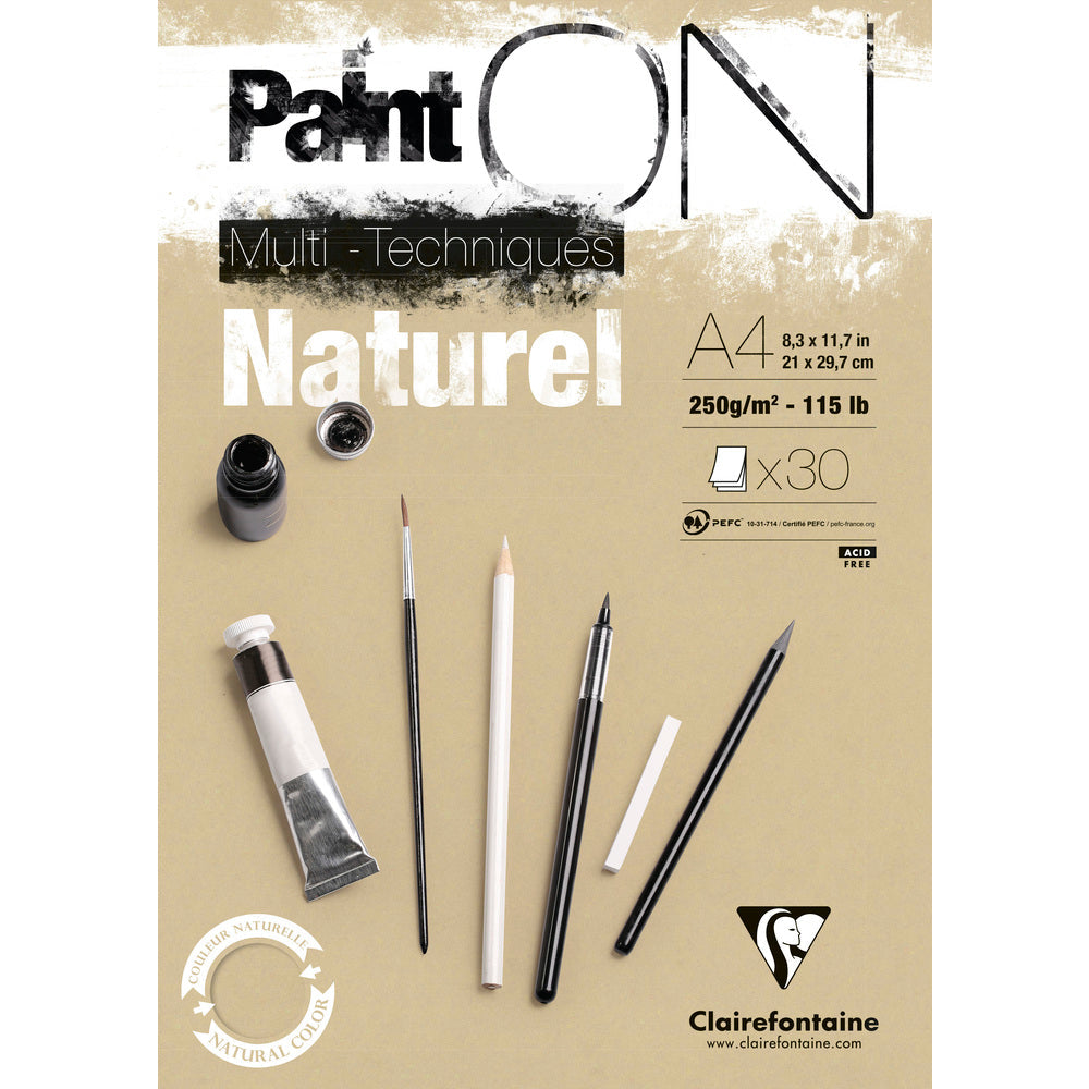 Clairefontaine Paint'On Mix Media μπλοκ 250 g 30 φύλλων κολλητό Natural