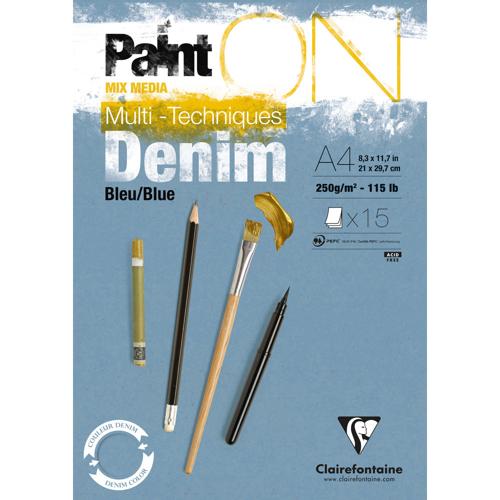 Clairefontaine Paint'On Mix Media μπλοκ 250 g με κόλλα – 15L A4 Μπλε Ντένιμ