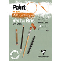 Clairefontaine Paint'On Mix Media μπλοκ 250 g με κόλλα – 30L A3 Γκρι Πράσινο