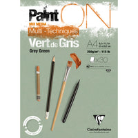 Clairefontaine Paint'On Mix Media μπλοκ 250 g με κόλλα – 30L A4 Γκρι Πράσινο