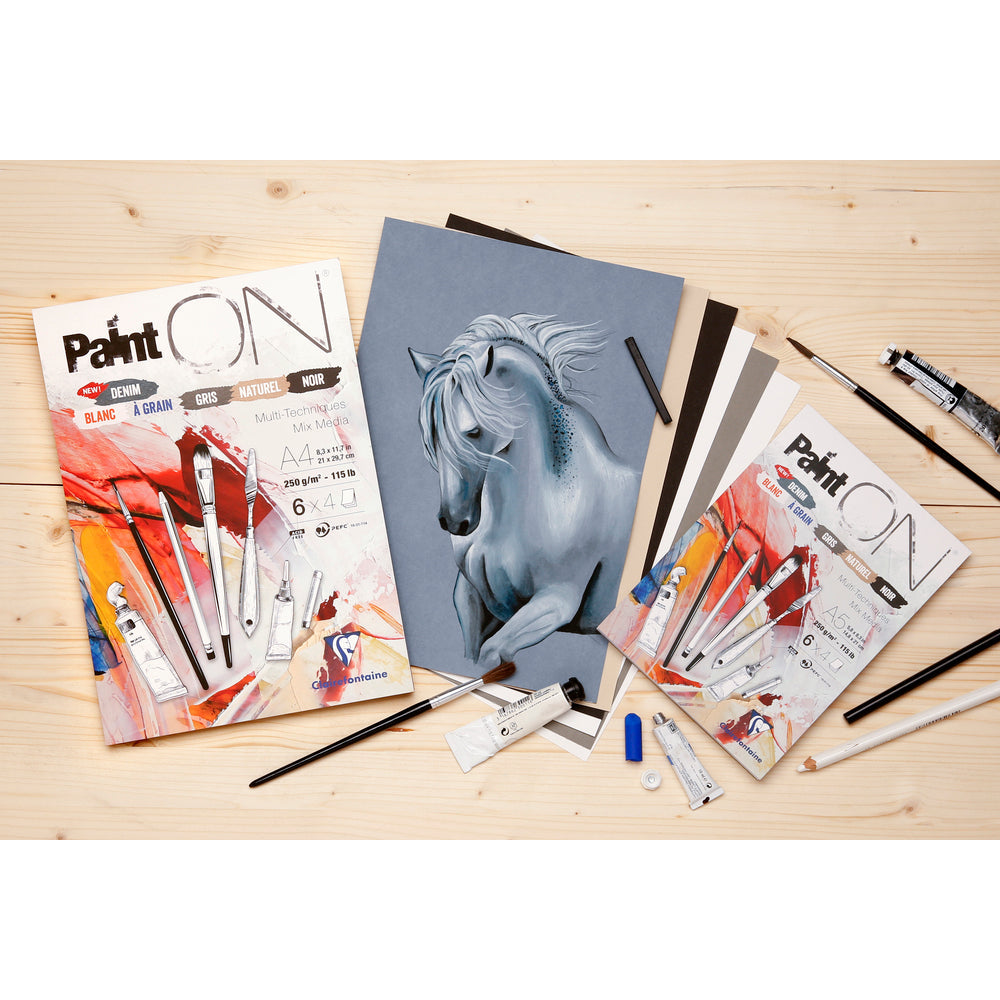 Clairefontaine Paint'On Mix Media μπλοκ No. 6 250 g 24 φύλλα κολλητό διάφορα χρώματα