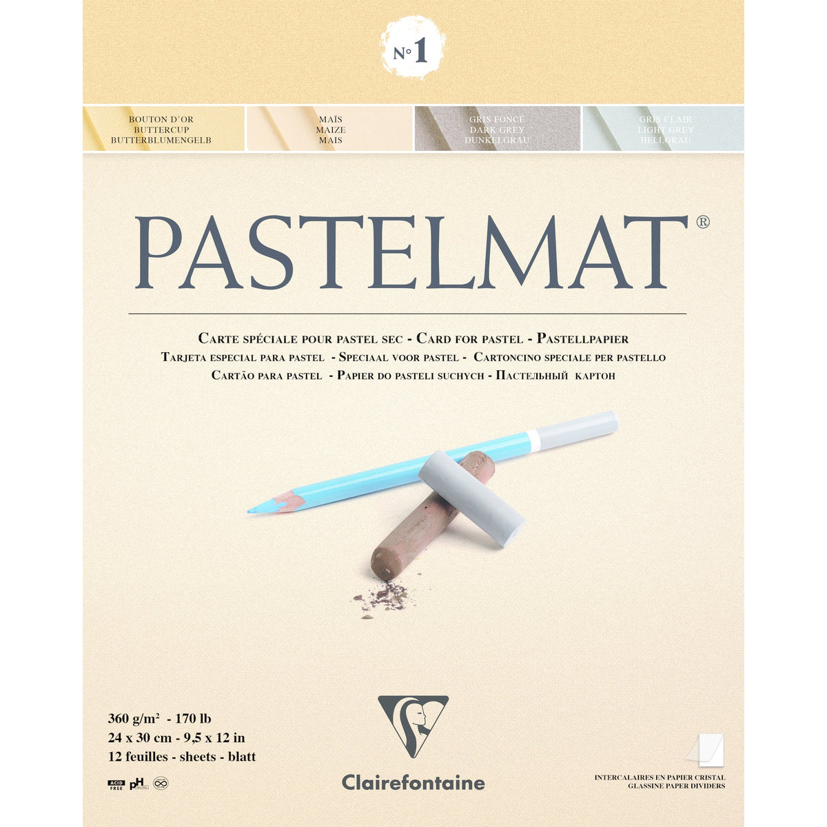 Clairefontaine Pastelmat μπλοκ No. 1 360g 12 φύλλα x 30 cm κολλητό – 24