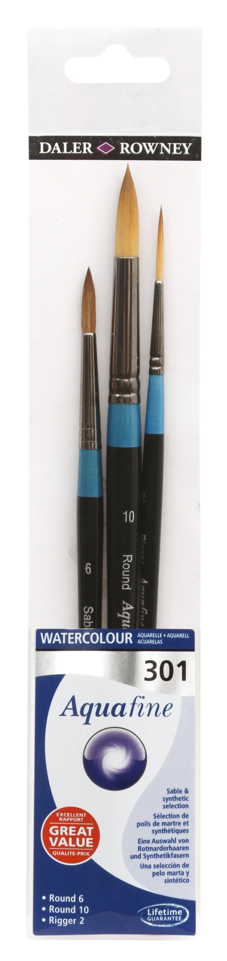 DALER ROWNEY Aquafine 301 σετ πινέλων για ακουαρέλα και γκουάς - 3 τμχ