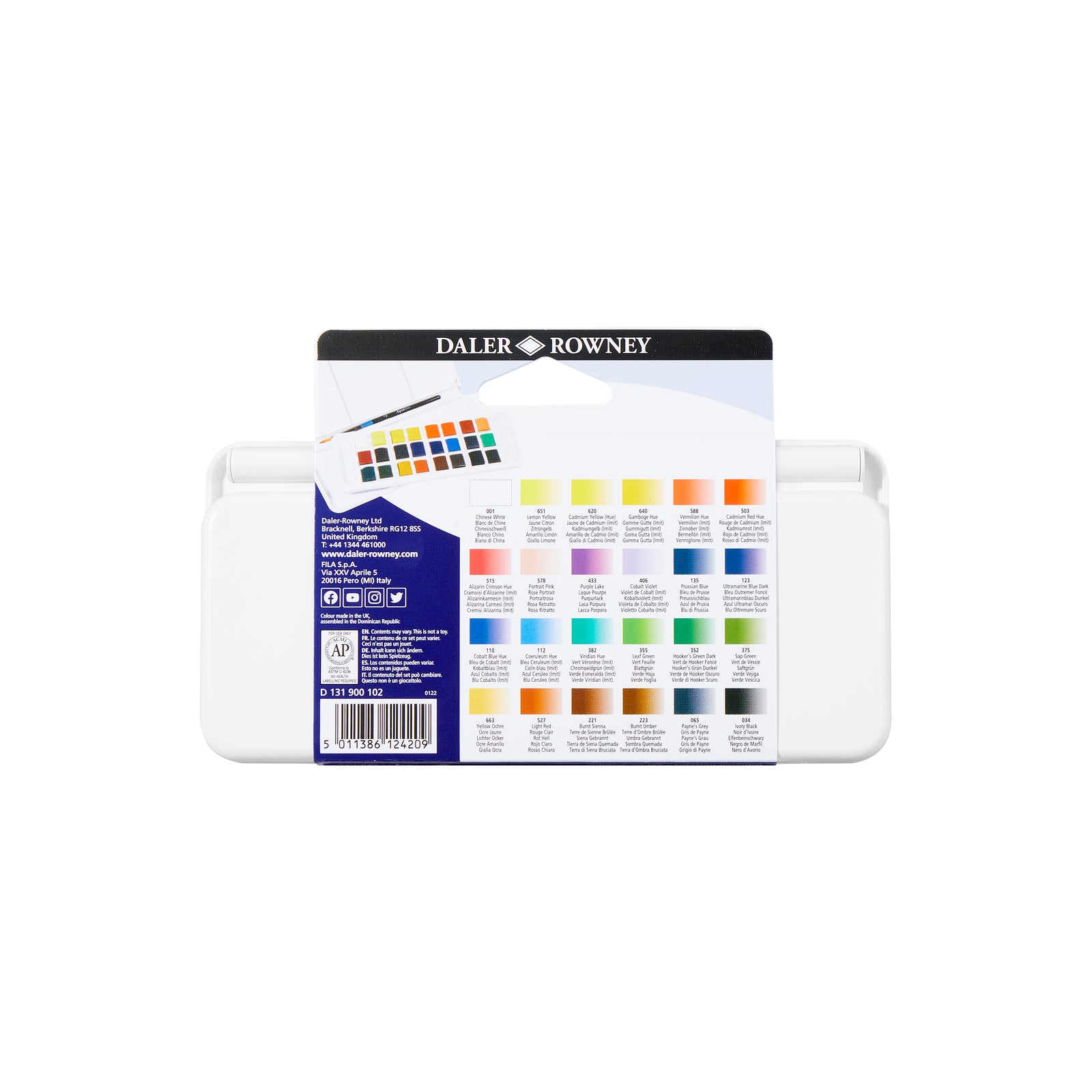 DALER ROWNEY Aquafine σετ ακουαρέλας ταξιδιού 24 μισές παλέτες με πινέλο
