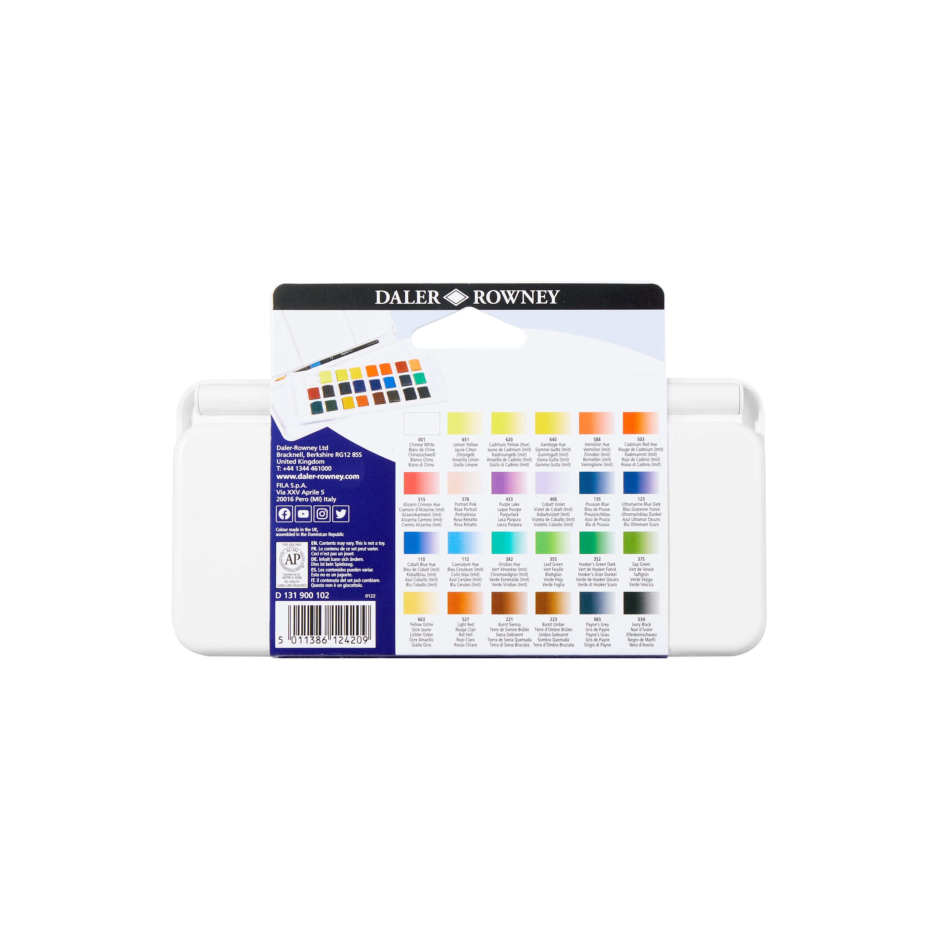 DALER ROWNEY Aquafine σετ ακουαρέλας ταξιδιού 24 μισές παλέτες με πινέλο