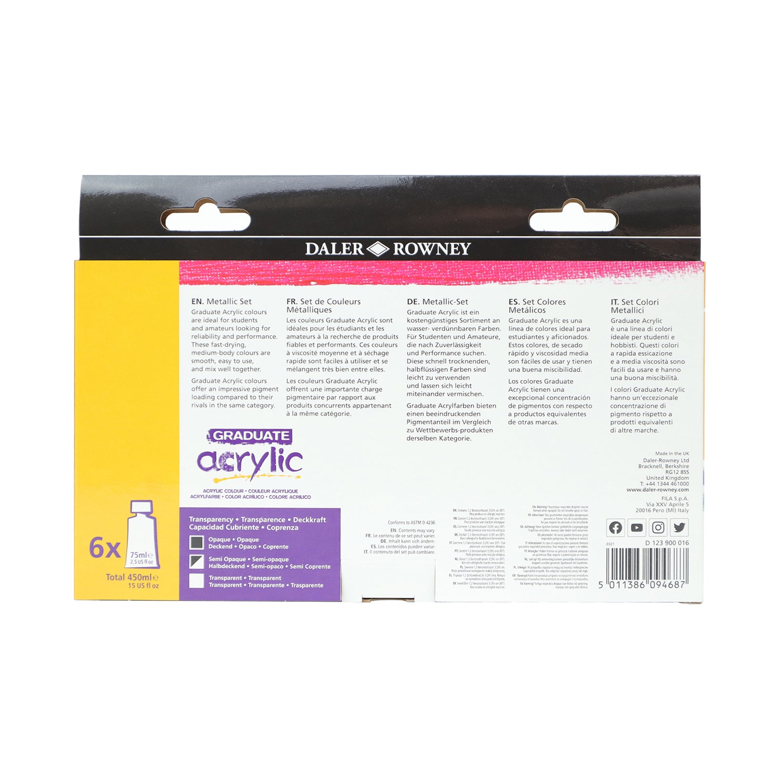 DALER ROWNEY D&R Graduate σετ μεταλλικά ακρυλικά χρώματα 6 x 75 ml