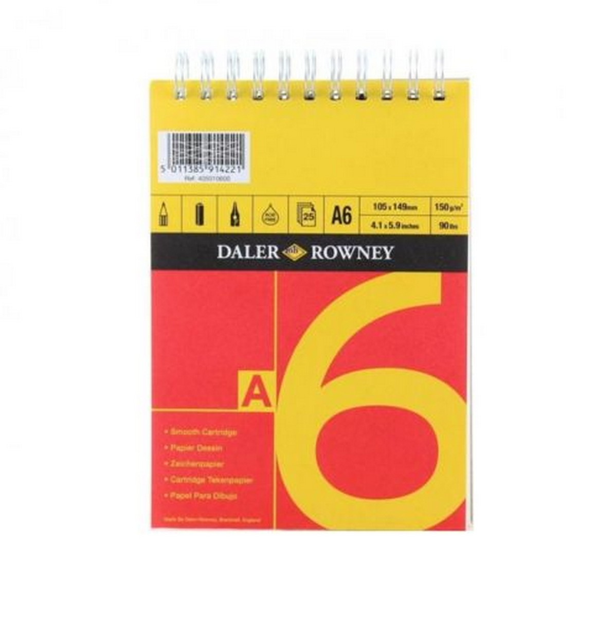 DALER ROWNEY D&R Red & Yellow μπλοκ σχεδίου A6 150 g 25 φύλλα με κόλλα
