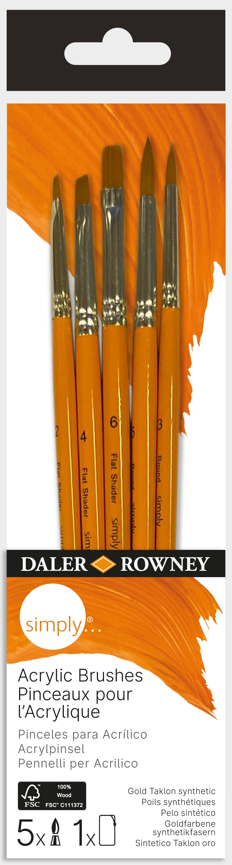 DALER ROWNEY Simply σετ πινέλων ακρυλικού 5 τμχ (2x Round, 3x Flat Shader)