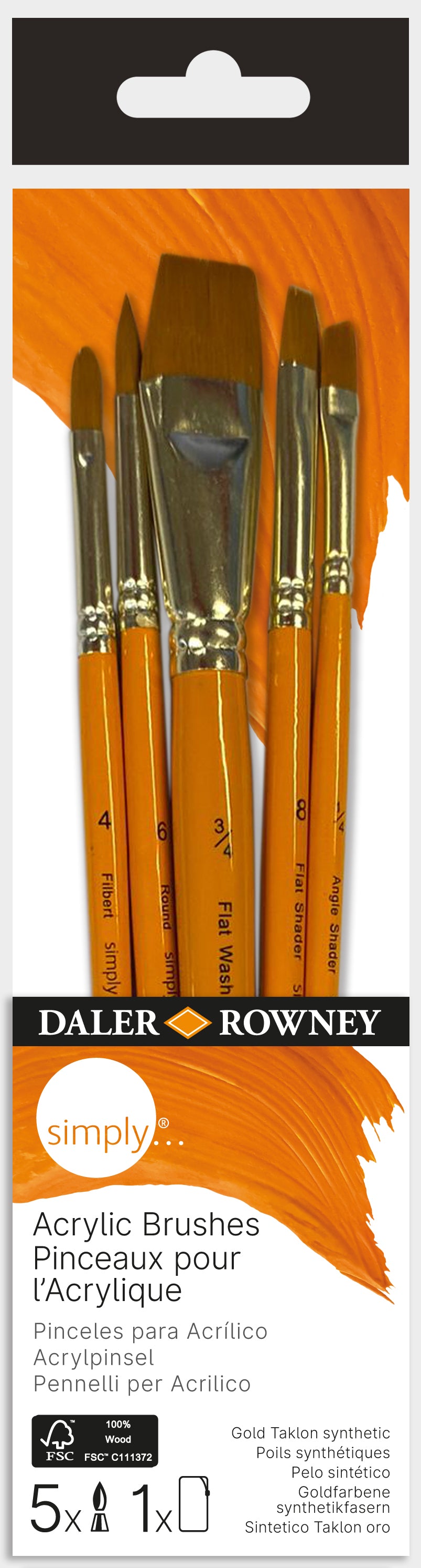 DALER ROWNEY Simply σετ πινέλων ακρυλικού – 5 τμχ (Round, Filbert, Angle, Flat Shader, Flat Wash)