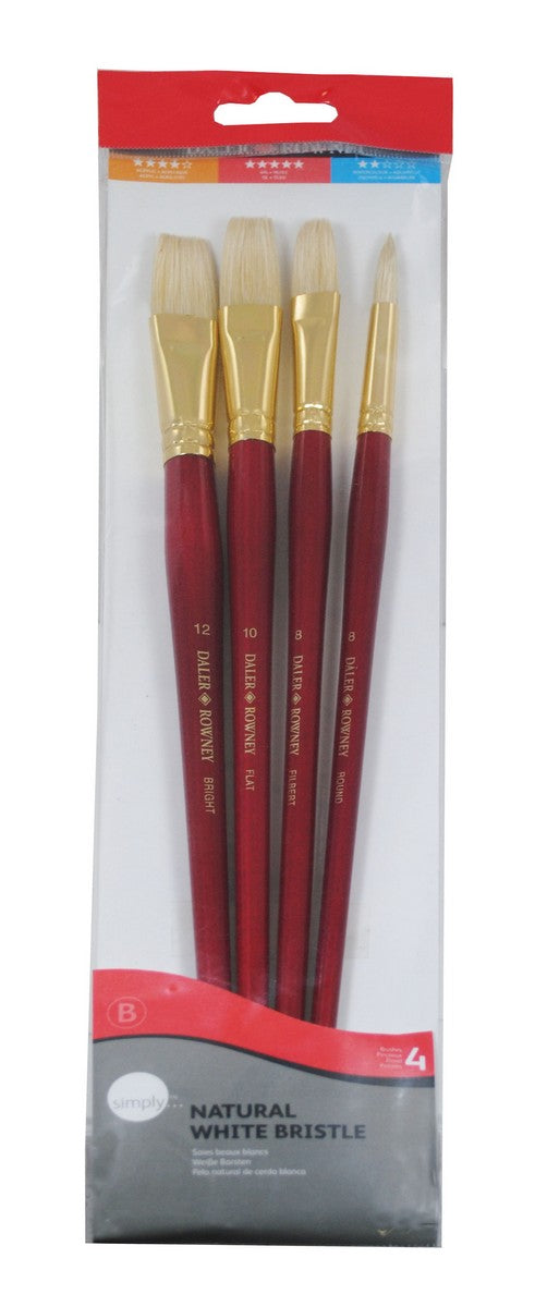 DALER ROWNEY Simply σετ πινέλων λαδιού φυσική τρίχα χοίρου 4 τμχ μακριά λαβή μέγεθος 3