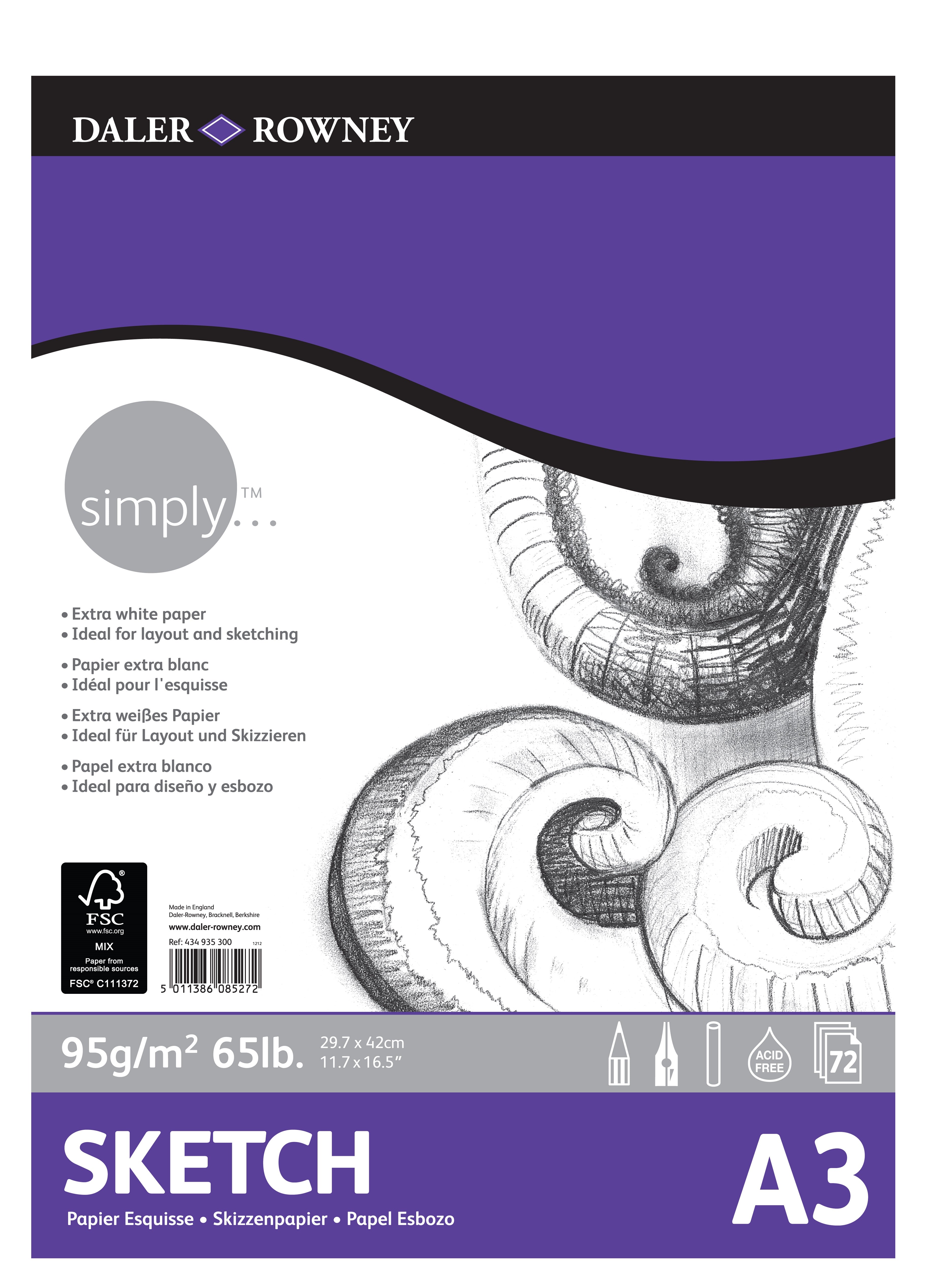DALER ROWNEY Simply μπλοκ σχεδίου A3 95 g 72 φύλλα κολλητό