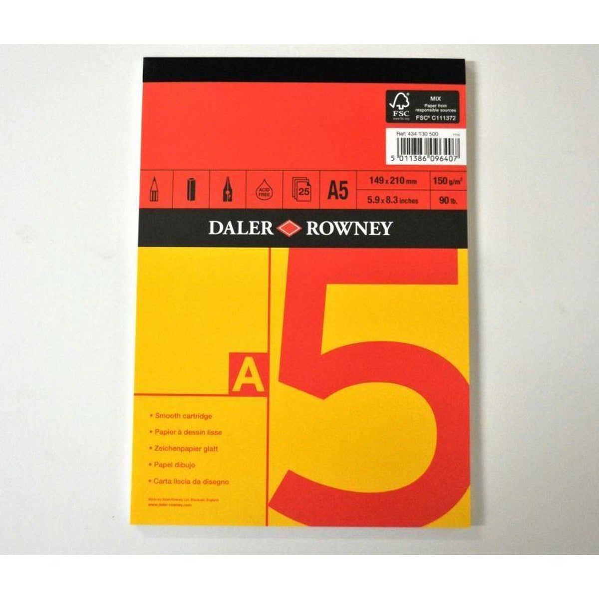 DALER ROWNEY Red & Yellow μπλοκ σχεδίου A5 150 g/m² 25 φύλλα κολλητό