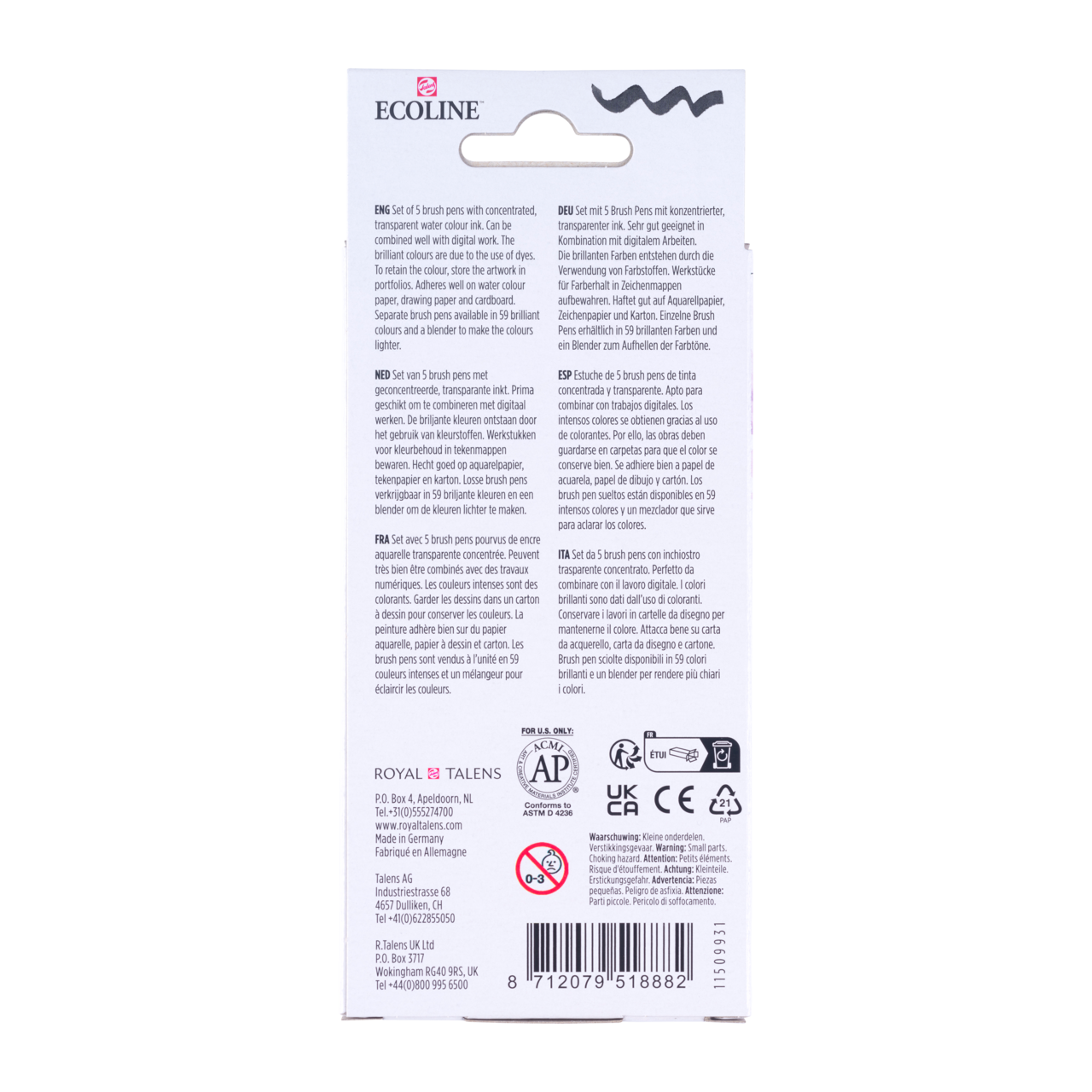ROYAL TALENS Ecoline σετ μαρκαδόροι πινέλου ακουαρέλας PASTEL - 5 τμχ