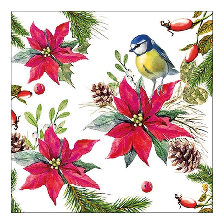 Εκο χαρτοπετσέτες για ντεκουπάζ Bird on Poinsettia - 1 τεμ