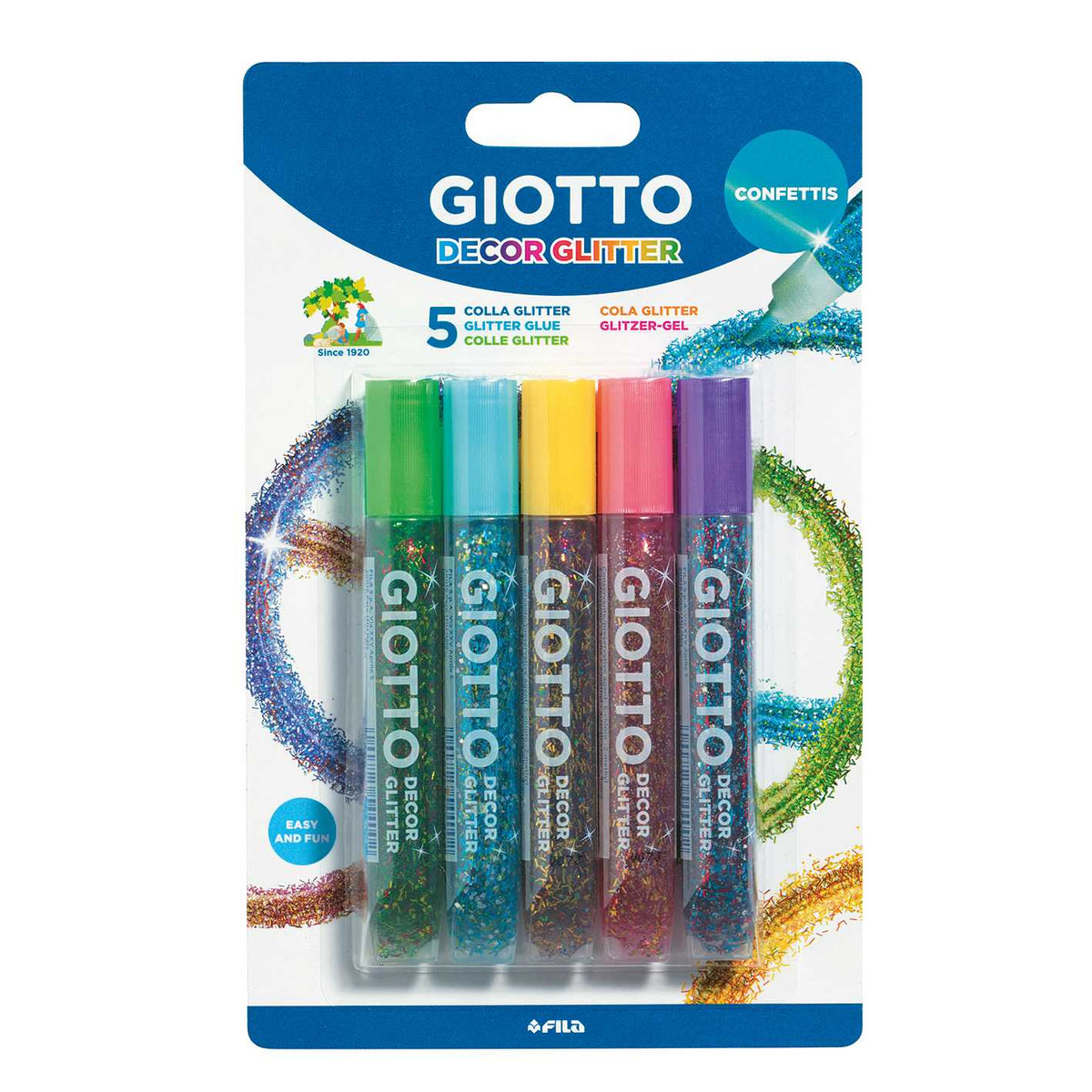 GIOTTO Glitter Glue κόλλα με γκλίτερ και κομφετί 5 x 10 g