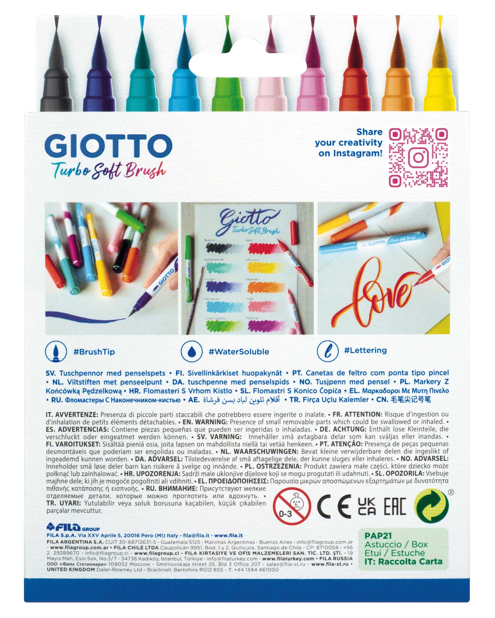 Μαρκαδόροι με πινέλο GIOTTO Turbo Soft Brush - 10 τμχ