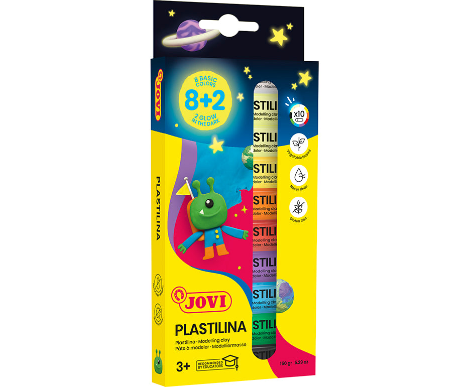 JOVI Glow φυσική πλαστελίνη 10 x 15 g – 8 χρώματα + 2 που φωσφορίζουν στο σκοτάδι