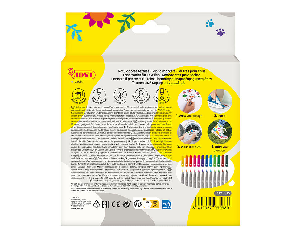 JOVI Jovidecor Textil μαρκαδόροι υφάσματος με μύτη πινέλο 12 τεμ